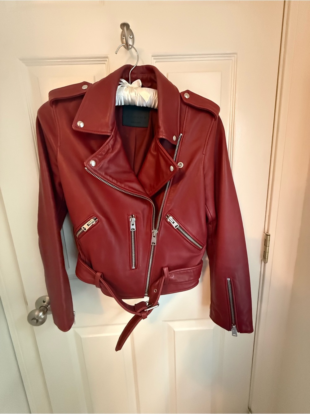 AllSaints Deep Red Balfern Biker Jacket